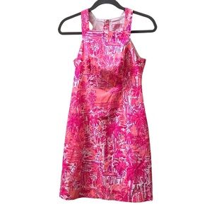 Like New Lilly Pulitzer Simone Shift Pink & White Dress, T Strap Neckline, 0